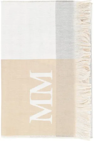 Max Mara Accessoires, Dames, , ONE Size, Katoen, Jacquard Katoenen Stola met Franje Randen