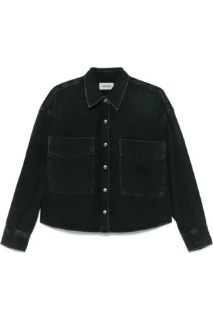 AGOLDE Blouses & Shirts, Dames, Zwart, S, Katoen, Zwarte Cropped Shirt met Drukknopen