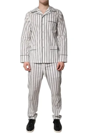 Dolce & Gabbana Nachtkleding & Lounge, Heren, Wit, S, Katoen, Gestreept katoenen heren pyjamaset nachtkleding