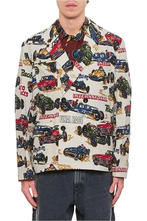 SACAI Jassen, Heren, Veelkleurig, S, Leer, Raceauto Print Sportjas