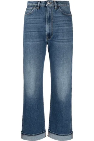 3x1 Jeans, Dames, Blauw, W29, Katoen, Blauwe Straight-Leg Jeans met Kreuk Effect
