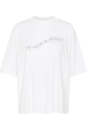 Karen by Simonsen Tops, Dames, Wit, XS, Vigdis Print Tee Top - Wit
