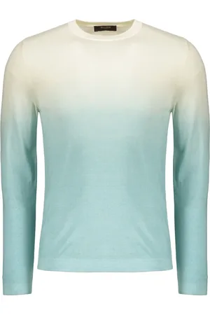 MOORER Truien, Heren, Veelkleurig, M, Wol, Geribbeld wolmix T-shirt met vervaagd verfeffect