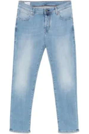 Incotex Jeans, Heren, Blauw, W32, Slim Blauwe Jeans met Knoopsluiting