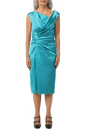 TALBOT RUNHOF Kleedjes, Dames, Blauw, S, Satijn, Luxe Satijnen Jurk in Petroleum Blauw