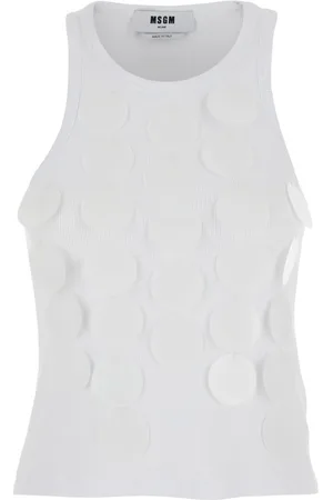 Msgm Tops, Dames, Wit, S, Katoen, Witte Katoenen Top met Cirkel Details
