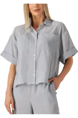 Moss Copenhagen Blouses & Shirts, Dames, Grijs, S, Linnen, Gestreepte Blouse voor Zonnige Dagen