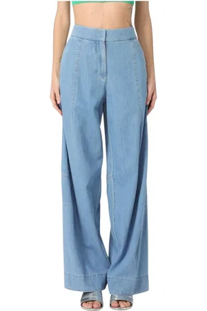 SIMONA CORSELLINI Jeans, Dames, Blauw, S, Denim, Lichtgewassen Wide Leg Denim Jeans