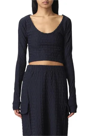 SUNNEI Tops, Dames, Blauw, M, Marineblauwe Textuur Lange Mouw Top