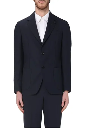 LARDINI Jassen, Heren, Blauw, 2Xl, Leer, Blauw Getailleerd Pak Jas