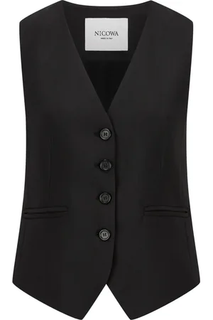 Nicowa Jassen, Dames, Zwart, M, Leer, Elegant Twill Vest Daniwo
