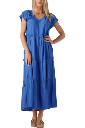 Co`Couture Kleedjes, Dames, Blauw, XL, Denim, Blauwe Maxi Jurk New Sunrise