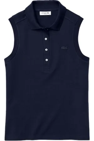 Lacoste Tops, Dames, Blauw, S, Katoen, Blauw Poloshirt met Moeder van Parelknoopjes