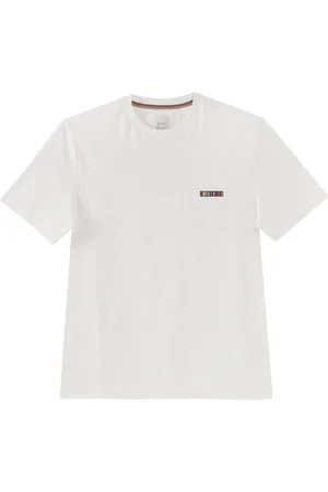 Paul Smith Tops, Heren, Wit, L, Katoen, Logo Multiriga Katoenen T-shirt met korte mouwen