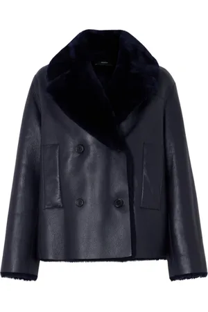 Joseph Jassen, Dames, Blauw, S, Leer, Shearling Calla Coat - Navy