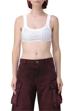 The Attico Tops, Dames, Wit, S, Kristalversierde Geribbelde Gebreide Top