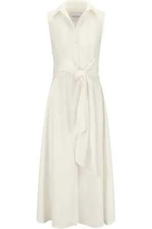 Nicowa Kleedjes, Dames, Wit, L, Elegante Midi Jurk met Verstelbaar Detail