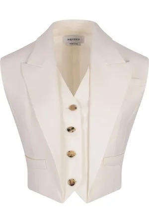 Alexander McQueen Jassen, Dames, Wit, 2Xs, Witte Mouwloze Trui met Knoopdetails