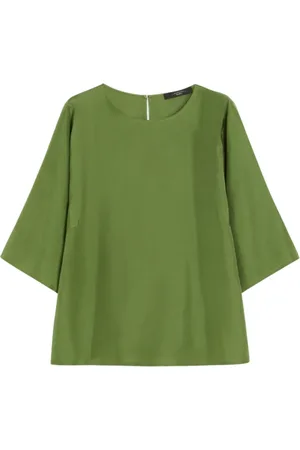 Max Mara Blouses & Shirts, Dames, Groen, L, Katoen, Groene zijden blouse met jersey inzet