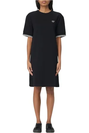 Fred Perry Kleedjes, Dames, Zwart, S, Katoen, Zwarte Tipped Mouw Jurk