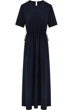 Duno Kleedjes, Dames, Blauw, XS, Wol, Gerimpelde Korte Mouw V-hals Jurk