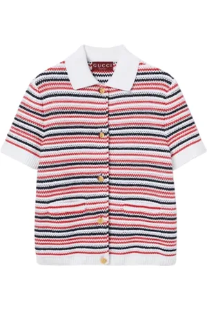 Gucci Blouses & Shirts, Dames, Veelkleurig, S, Katoen, Witte Gestreepte Geribbelde Trim Shirt