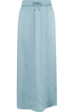 HERNO Rokken, Dames, Blauw, XS, Katoen, Zijden Crepe Lange Rok met Zijdelingse Split