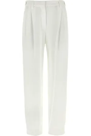 Brunello Cucinelli Jeans, Dames, Wit, S, Katoen, Witte Piqué Broek met Knoopdetails