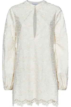 Giambattista Valli Kleedjes, Dames, Wit, XS, Katoen, Witte Bloemen Geborduurde Kant Trim Top