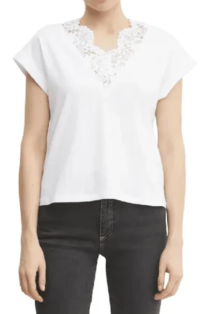 Twin-Set Tops, Dames, Wit, M, Katoen, Witte Katoenen T-shirt met Kantdetail