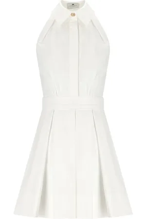 Elisabetta Franchi Kleedjes, Dames, , M, Katoen, Ivoor Mini Jurk met Geplooide Rok