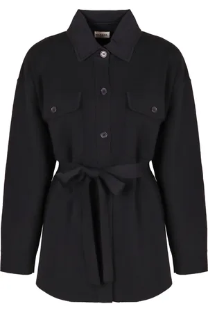 P.A.R.O.S.H. Blouses & Shirts, Dames, Blauw, S, Gebreide shirt met riem en zakken