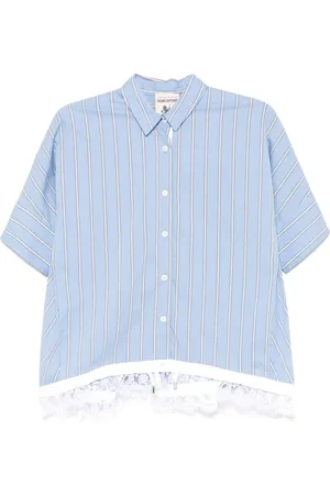 SEMICOUTURE Blouses & Shirts, Dames, Blauw, S, Blauwe Kant Trim Blouse