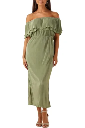 FREEBIRD Kleedjes, Dames, Groen, L, Denim, Groene Bonne Midi Jurk