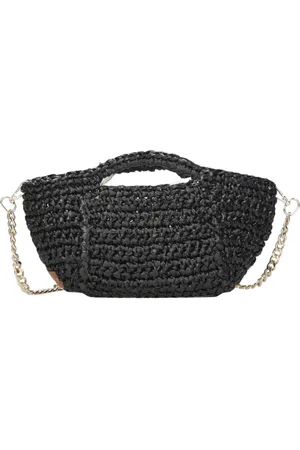 Chica London Tassen, Dames, Zwart, ONE Size, Katoen, Zwarte Raffia Schoudertas met Clutch