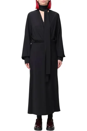 Sportmax Kleedjes, Dames, Zwart, S, Zwarte Midi Jurk met Strik Hals