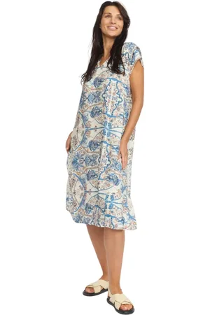 2-Biz Kleedjes, Dames, Veelkleurig, S, Blauwe Antieke Jurk met Korte Mouwen