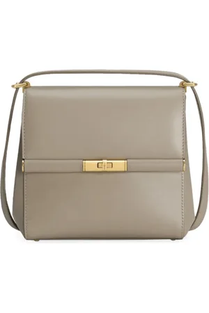 Dolce & Gabbana Tassen, Dames, Grijs, ONE Size, Leer, Taupe Crossbody Tas met Twist-Lock