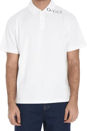 Gucci Tops, Heren, Wit, L, Katoen, Wit Logo Print Polo Shirt