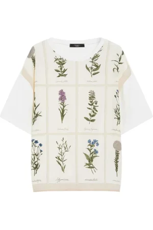 Max Mara Tops, Dames, Wit, S, Katoen, Zijden Bedrukt Oversized T-shirt Wit