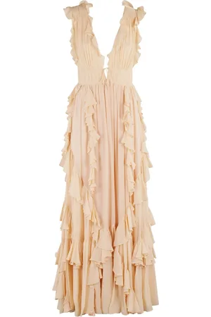 ULLA JOHNSON Kleedjes, Dames, , S, Pioen Ruche Zijden Maxi Jurk