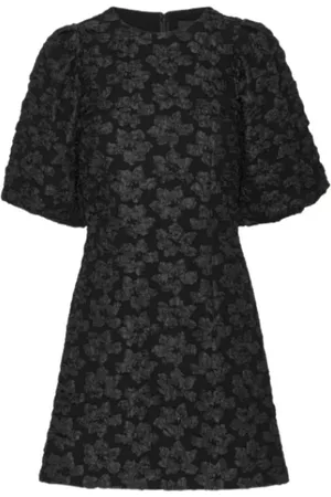 ROTATE Kleedjes, Dames, Zwart, S, Polyester, Bloemenkant Mini Jurk Ronde Hals