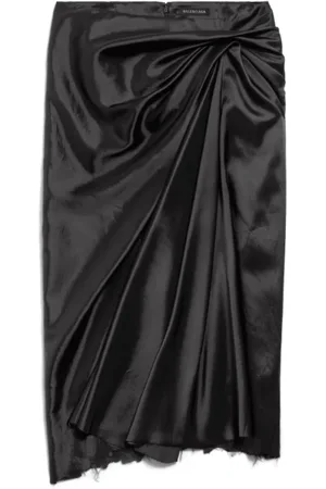 Balenciaga Rokken, Dames, Zwart, S, Satijn, Zwarte Satijnen Gedrapeerde Midi Jurk