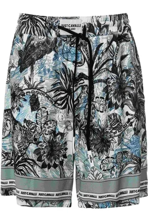 Roberto Cavalli Korte broeken, Heren, Veelkleurig, L, Katoen, Tropische bloemenprint casual shorts