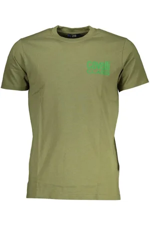 Roberto Cavalli Tops, Heren, Groen, L, Katoen, Groen Katoen Logo Print T-Shirt