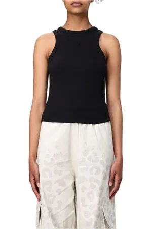 DISCLAIMER Tops, Dames, Zwart, L, Katoen, Zwarte Geribbelde Tanktop