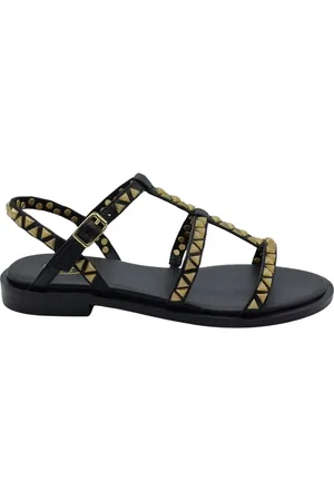 Ash Schoenen, Dames, Zwart, 39 EU, Leer, Gestudeerde Romeinse leren sandaal
