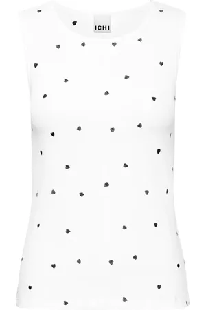 Ichi Tops, Dames, Wit, S, Hart Embro Top Cloud Dancer