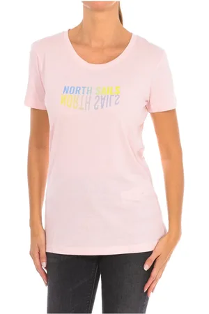 North Sails Tops, Dames, Roze, L, Katoen, T-shirt met korte mouwen en geribbelde hals