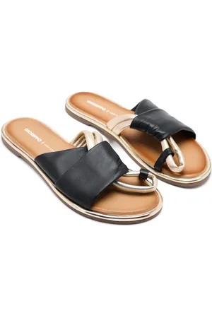 Gioseppo Schoenen, Dames, Zwart, 41 EU, Leer, Platte leren sandalen met metalen detail